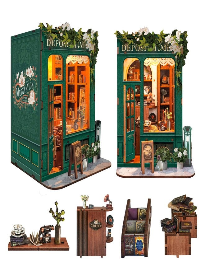 Foyucool DIY Book Nook Kit, Miniature Bookshelf Decor with LED Lights, Laser-Cut Wooden Craft Set for Adults, Creative Gift for Christmas, Birthday, Leisure Time - Image 1