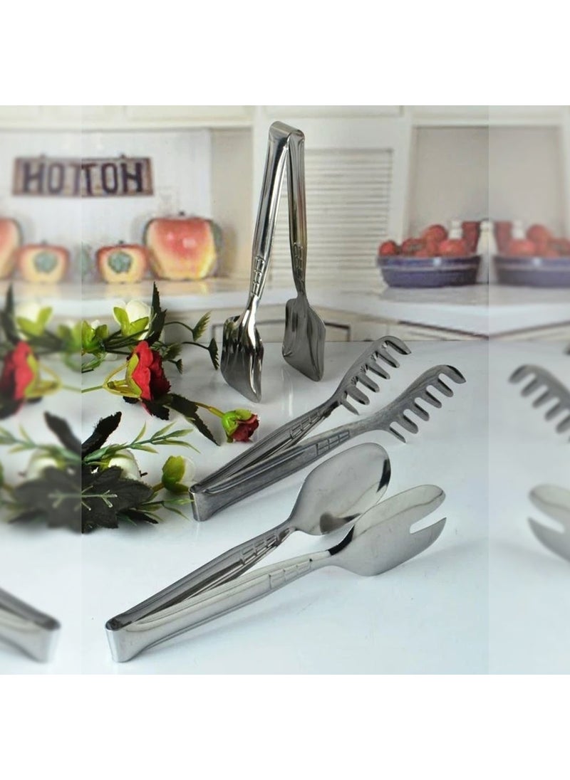 Hazarpazar Stainless Steel 3-Piece Tongs Set Cake, Salad and Pasta Tongs 