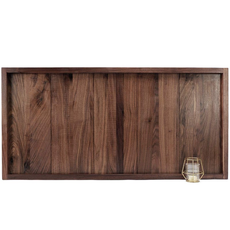 MAGIGO 40 x 20 Inches Extra Large Extra Long Rectangle Black Walnut Wood Ottoman Tray Serve Tea Coffee Classic Wooden Decorative Walnut Serving Tray