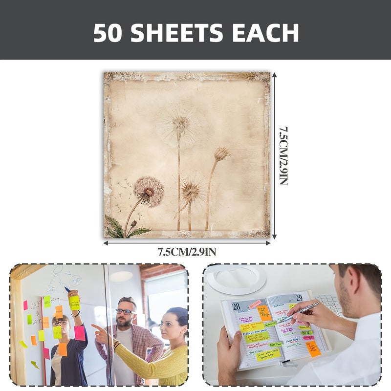 Vintage Dandelion Sticky Notes 50 Sheets 3x3 Inch High Adhesive Bulk Stationery - Image 2