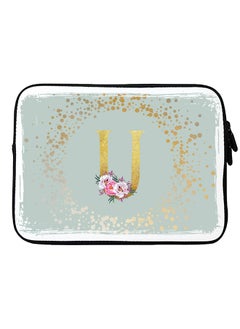 Stylizedd Laptop Sleeve Bag for Macbook 13, 14, 15, 16 inch- Custom Monogram Initial Letter Floral Pattern Alphabet - U  (Light Grey)  - Image 1