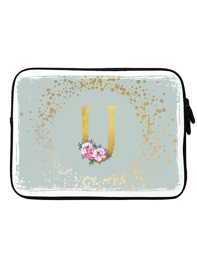 Stylizedd Laptop Sleeve Bag for Macbook 13, 14, 15, 16 inch- Custom Monogram Initial Letter Floral Pattern Alphabet - U  (Light Grey)  - Image 1