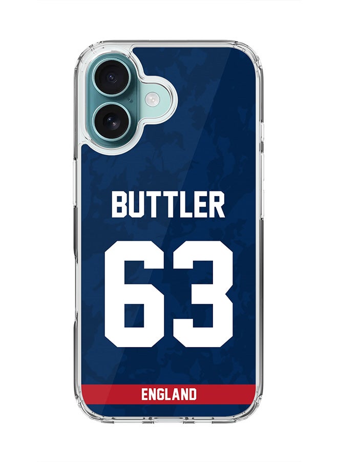 Stylizedd For iPhone 16 Case [Compatible with MagSafe] Slim Magnetic cover Clear Phone Case - Team England Jos Buttler, Jersey No 63 - Image 1