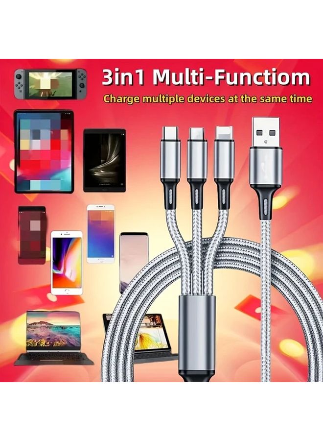 كابل شحن مجدول من النايلون 3 في 1 بألوان مختلطة لأنظمة iOS و Type C و Micro USB - Image 3