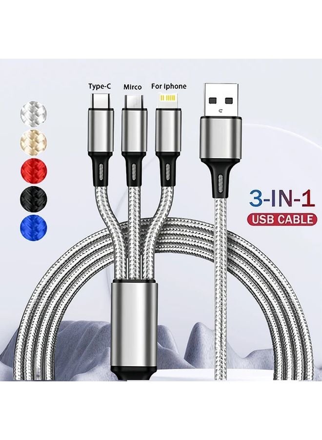 كابل شحن مجدول من النايلون 3 في 1 بألوان مختلطة لأنظمة iOS و Type C و Micro USB - Image 2