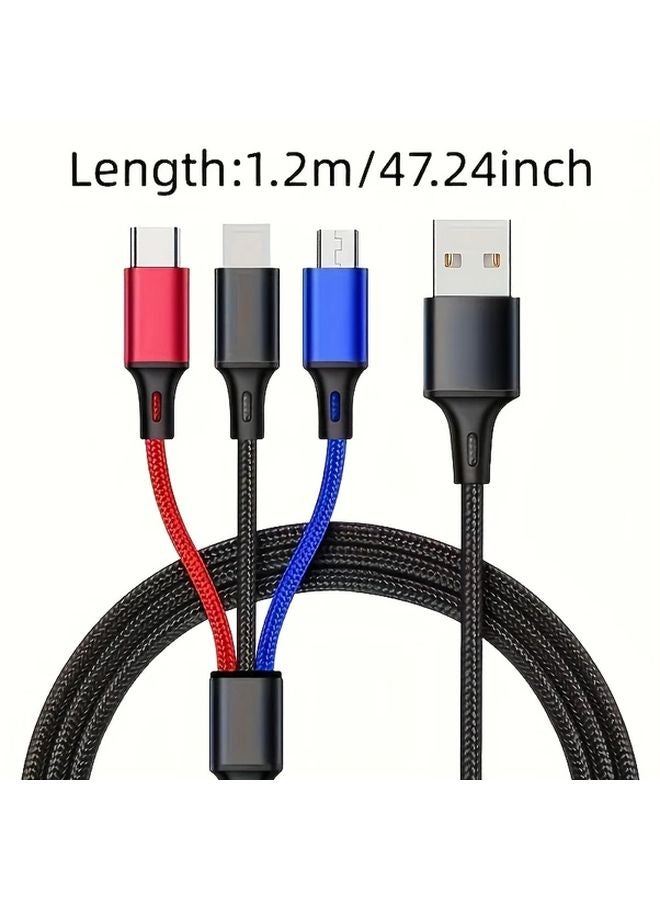 كابل شحن مجدول من النايلون 3 في 1 بألوان مختلطة لأنظمة iOS و Type C و Micro USB - Image 1