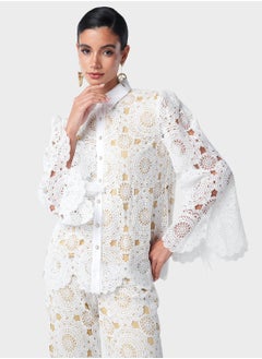Threadz by Ajooni Bell Sleeve Lace Shirt And Pant Set  - Image 3
