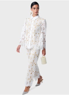 Threadz by Ajooni Bell Sleeve Lace Shirt And Pant Set  - Image 4