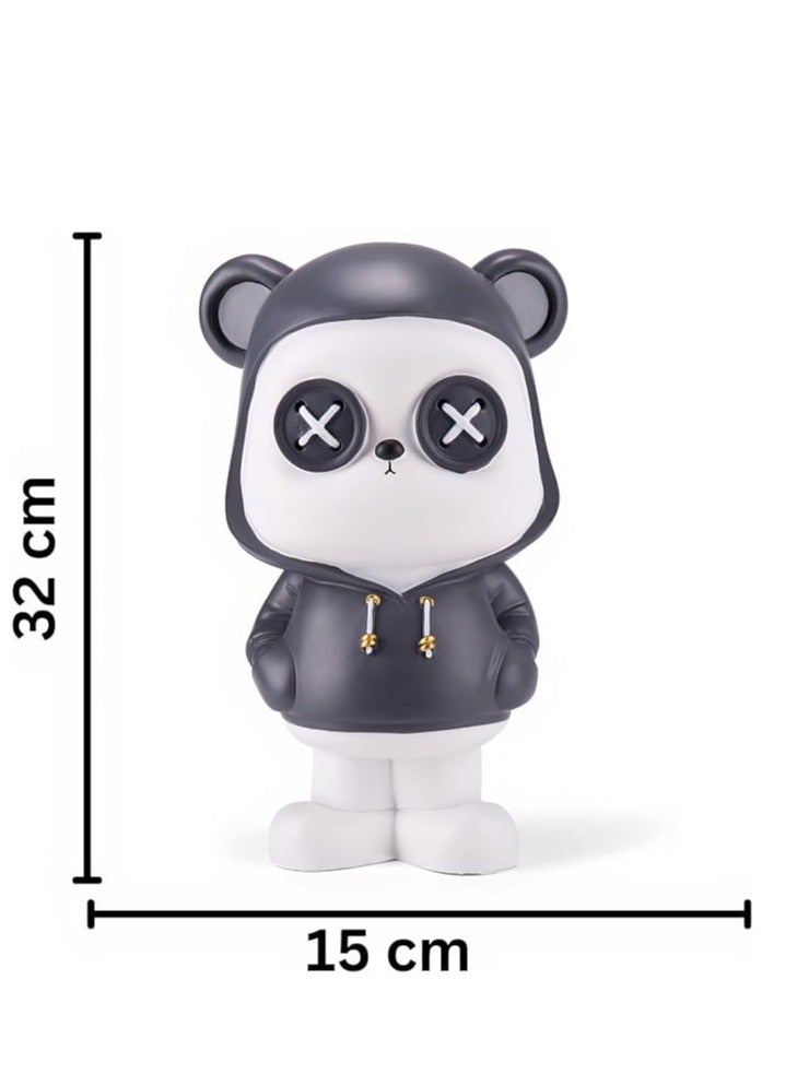 WISHWIND Black Cool Panda with Hoodie Piggy Bank (Large) – Fun and Stylish Panda-Shaped Money Box for Kids, Teens, and Collectors, Perfect for Saving and Decorative Display - Image 1