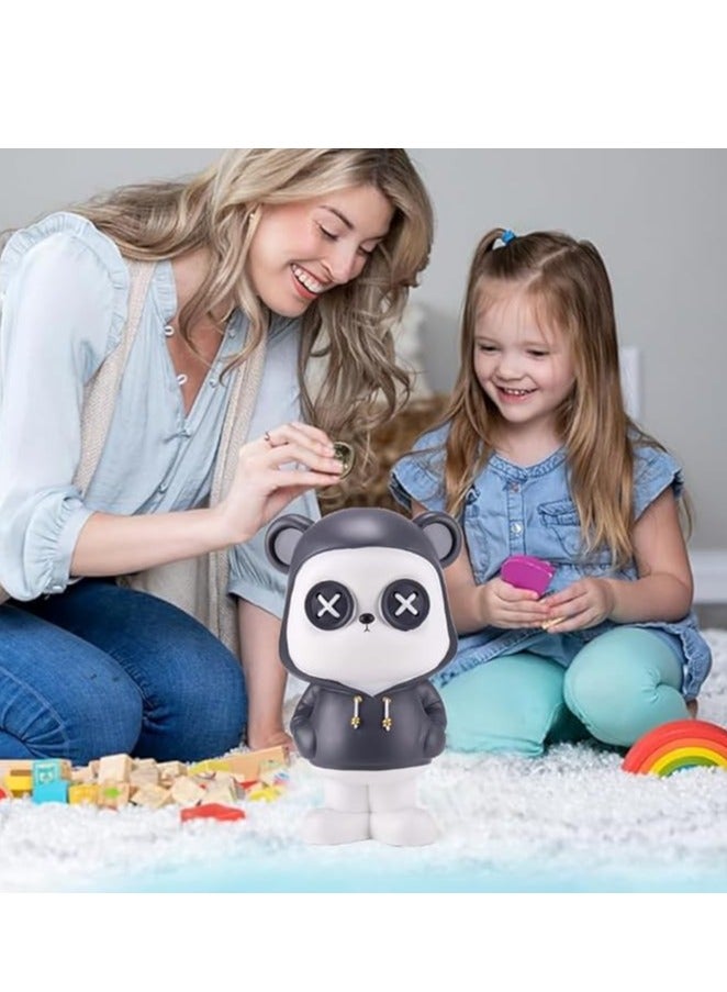 WISHWIND Black Cool Panda with Hoodie Piggy Bank (Large) – Fun and Stylish Panda-Shaped Money Box for Kids, Teens, and Collectors, Perfect for Saving and Decorative Display - Image 3