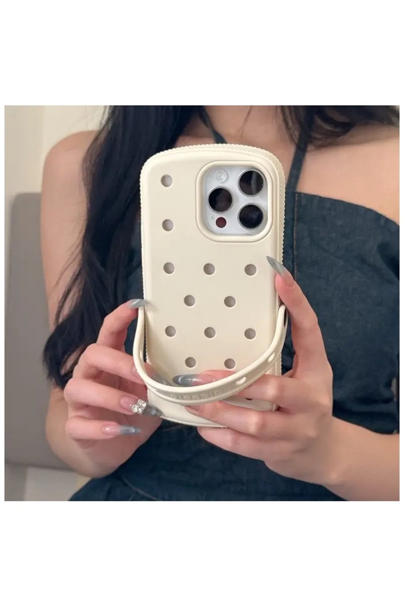 crocs iPhone 16 Pro Max Silicone Case with Wrist Strap Handle & DIY Crocs Charms Holes – Matte Solid Color, Shockproof Bumper, Trendy & Functional Design - Image 4