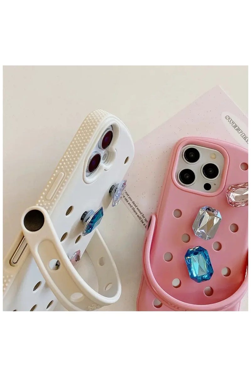 crocs iPhone 16 Pro Max Silicone Case with Wrist Strap Handle & DIY Crocs Charms Holes – Matte Solid Color, Shockproof Bumper, Trendy & Functional Design - Image 5