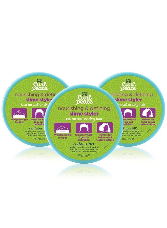 Curl Peace Just For Me Curl Peace Nourishing & Defining Slime Styler (3 Pack). Children's weightless hair gel perfect for wash and go curl definition or texture setting. 12oz. - Image 1