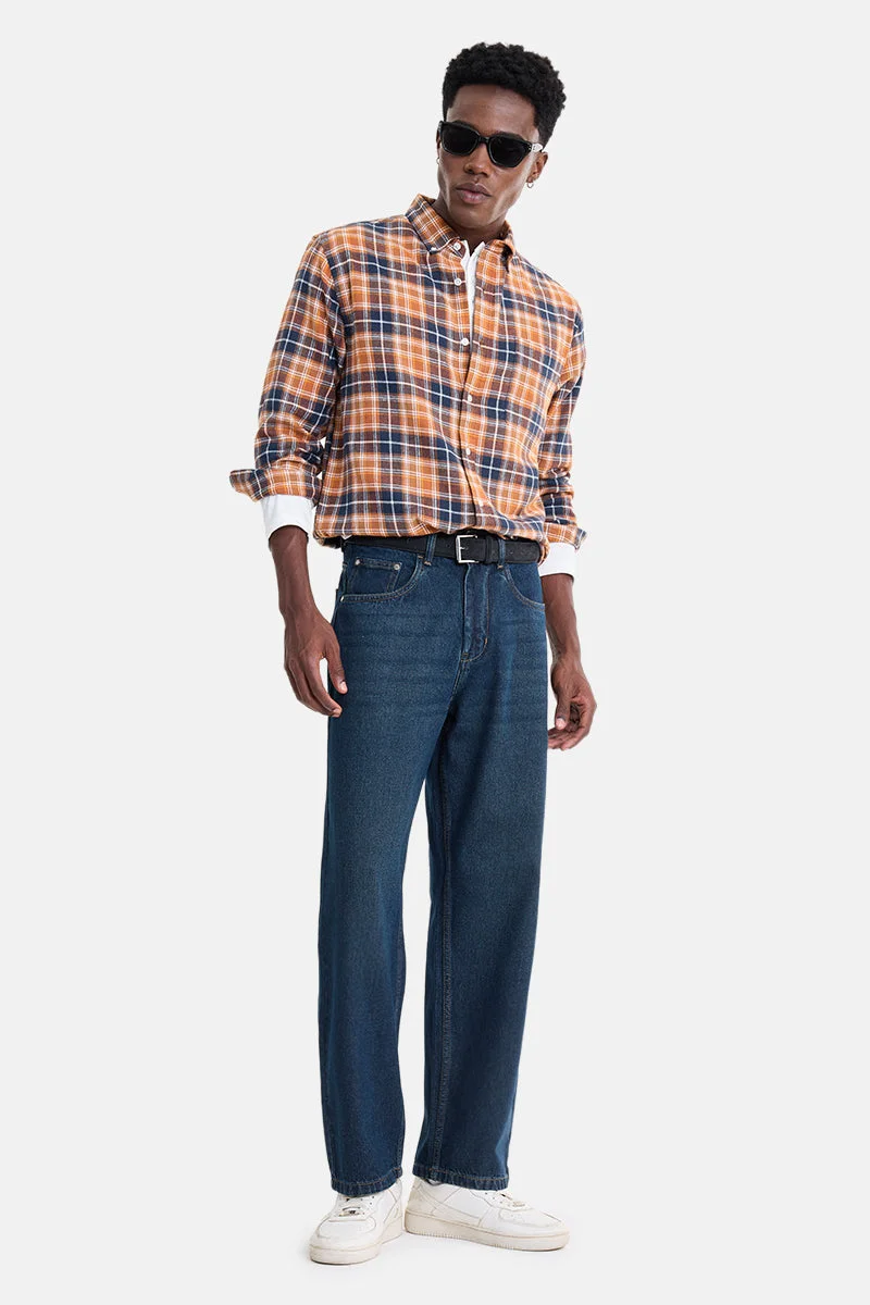 سنيتش Blue Solid Wide Leg Streetwear Jeans