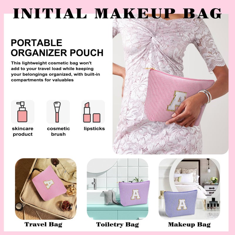 Fohufo Easter Basket Stuffers for Girls Kids - Travel Makeup Bag Sets for Girls Kids, Teen Girl Gifts Trendy Stuff, 6 7 8 9 10 11 12 Year Girl Birthday Easter Gift, Makeup Bag - Letter A - Image 3