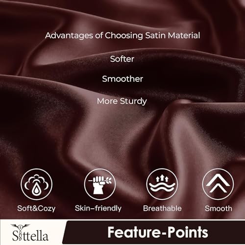 SITTELLA® 72x46 cm Set of 2 Satin Silk Pillow Covers | 600 TC Soft Pillowcase for Hair & Skin | Envelope Closure | Brown |1 Free Scrunchie Included - Image 4