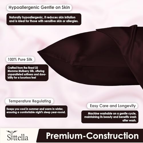 SITTELLA® 72x46 cm Set of 2 Satin Silk Pillow Covers | 600 TC Soft Pillowcase for Hair & Skin | Envelope Closure | Brown |1 Free Scrunchie Included - Image 3