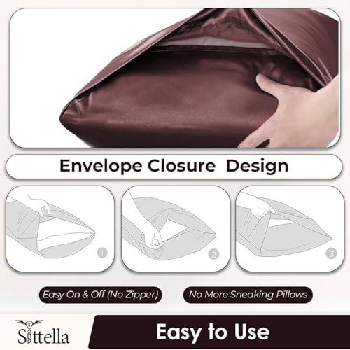 SITTELLA® 72x46 cm Set of 2 Satin Silk Pillow Covers | 600 TC Soft Pillowcase for Hair & Skin | Envelope Closure | Brown |1 Free Scrunchie Included - Image 5