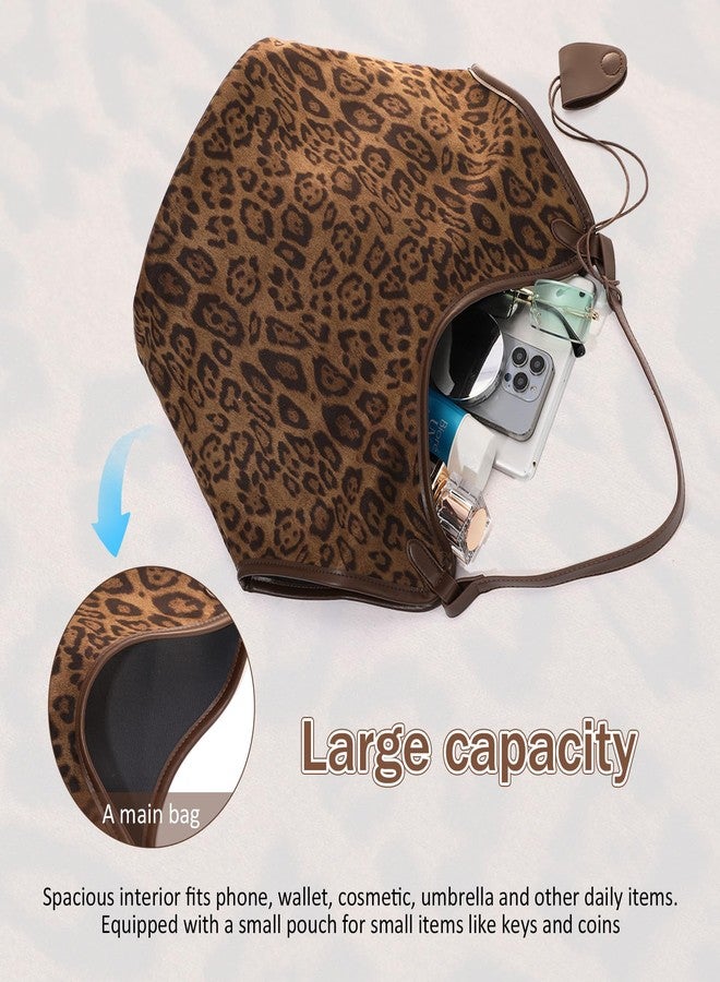 SUKUTU Leopard Tote Bag for Women Large Capacity Suede Leather Cheetah Print Purse Vintage Hobo Bags - Image 4