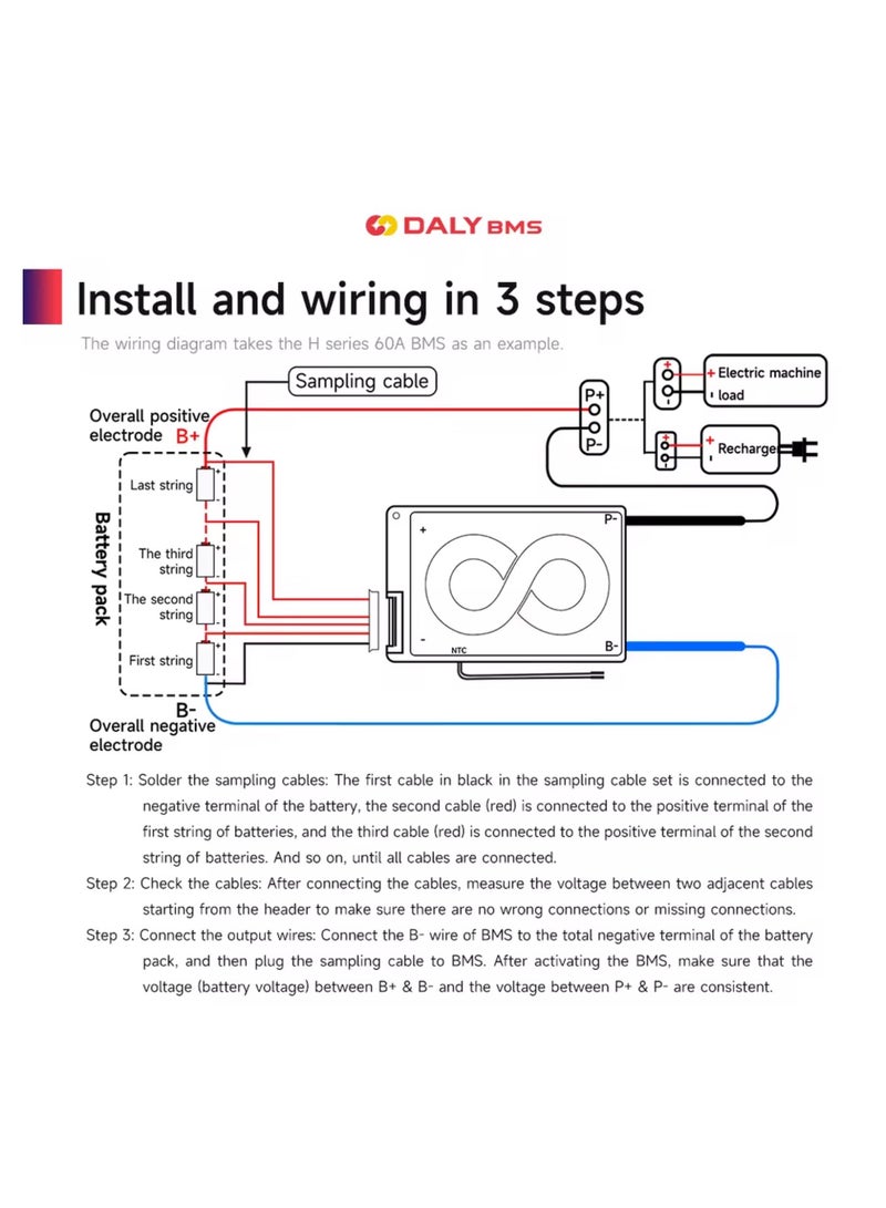 دالي Daly BMS 20A مقاوم للماء مع موازن – نظام إدارة بطاريات 10S 36V ليثيوم أيون وLiFePO4 18650 - Image 3