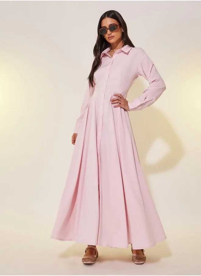 تايك تو Take Two Solid Long Sleeve Shirt Maxi Dress