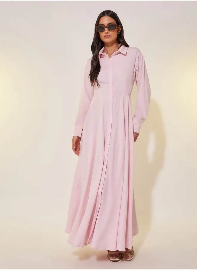 تايك تو Take Two Solid Long Sleeve Shirt Maxi Dress