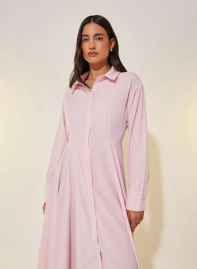 Take Two Take Two Solid Long Sleeve Shirt Maxi Dress