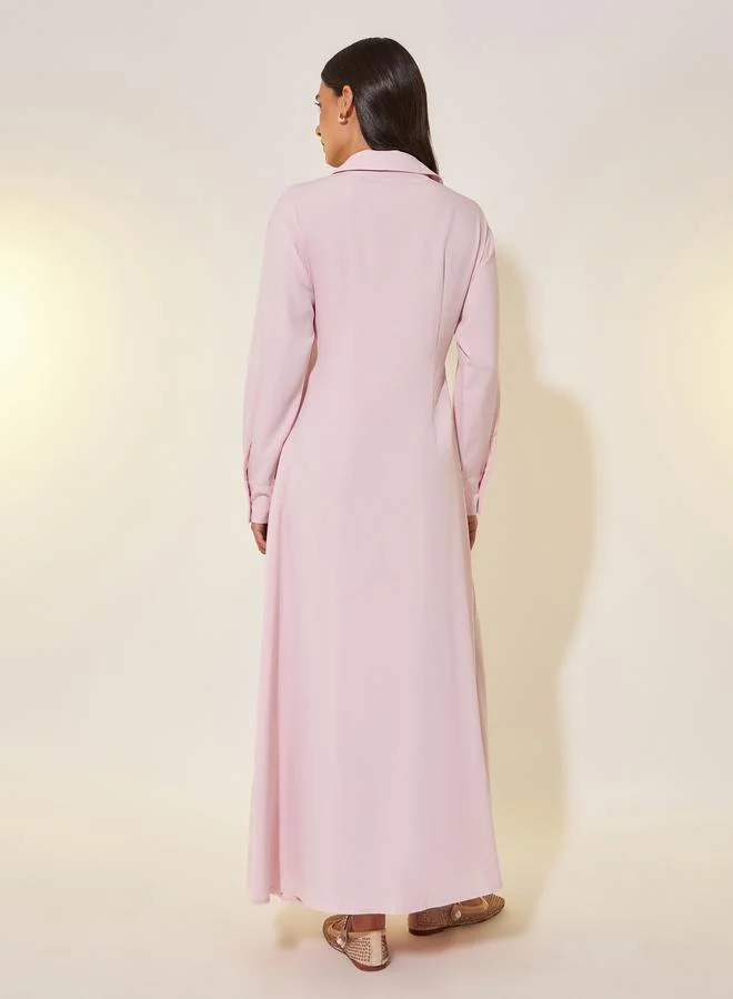 Take Two Take Two Solid Long Sleeve Shirt Maxi Dress