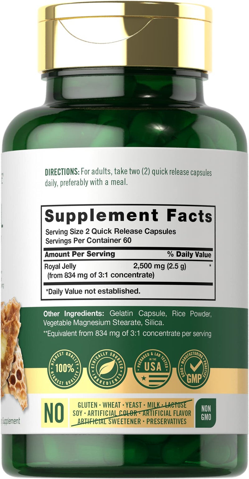 Carlyle Royal Jelly Capsule | 2500mg | 120 Count | Non-GMO and Gluten Free Formula | Traditional Supplement - Image 2