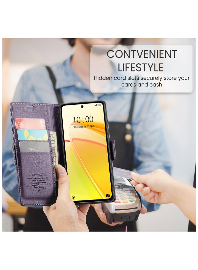 Flip Wallet Case for Oppo Reno 8T 4G, Leather Magnetic Attachment Flip Case purple  - Image 5