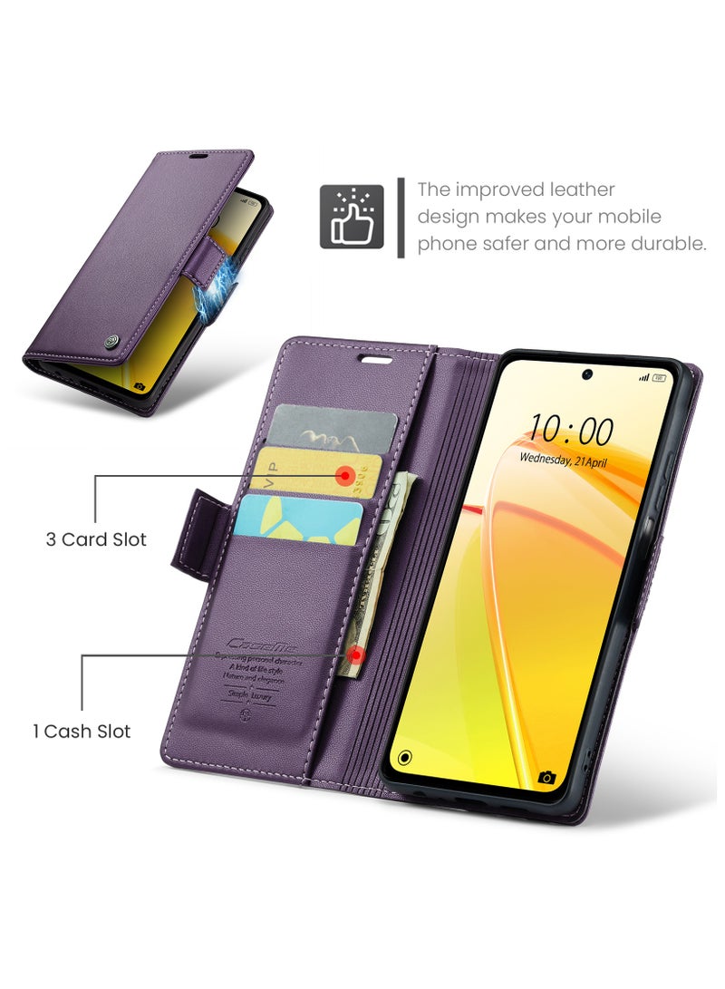 Flip Wallet Case for Oppo Reno 8T 4G, Leather Magnetic Attachment Flip Case purple  - Image 2