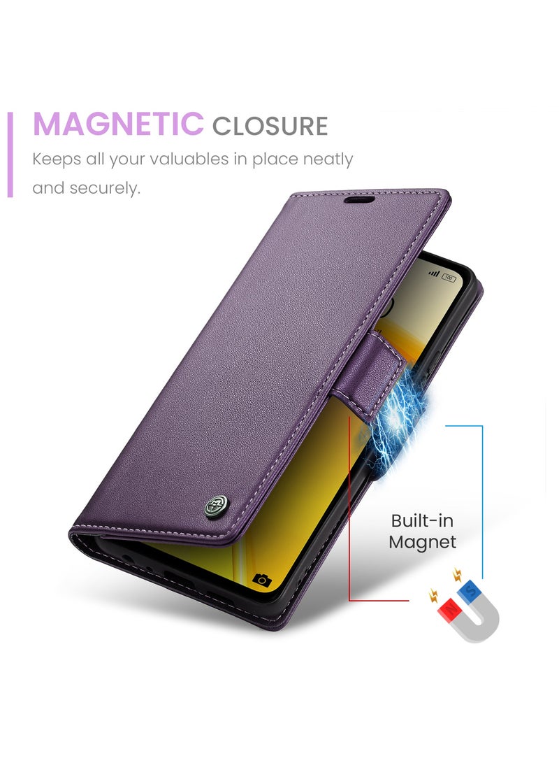 Flip Wallet Case for Oppo Reno 8T 4G, Leather Magnetic Attachment Flip Case purple  - Image 3