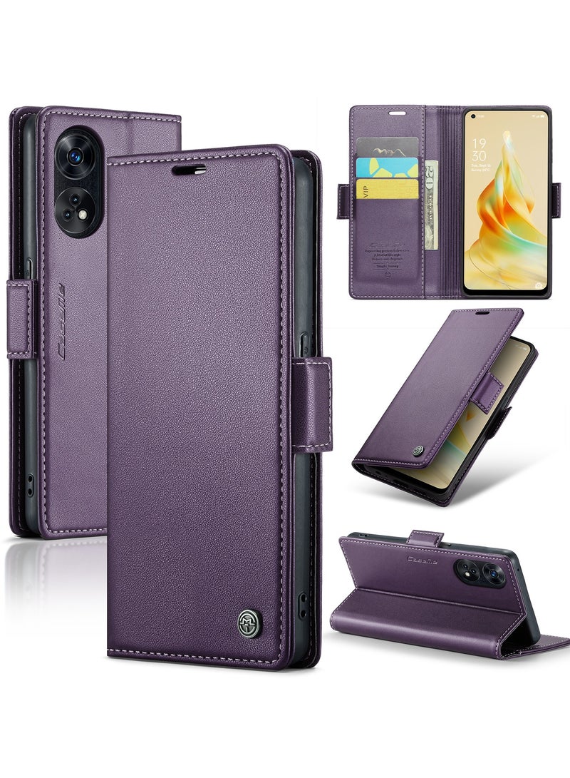 Flip Wallet Case for Oppo Reno 8T 4G, Leather Magnetic Attachment Flip Case purple  - Image 1