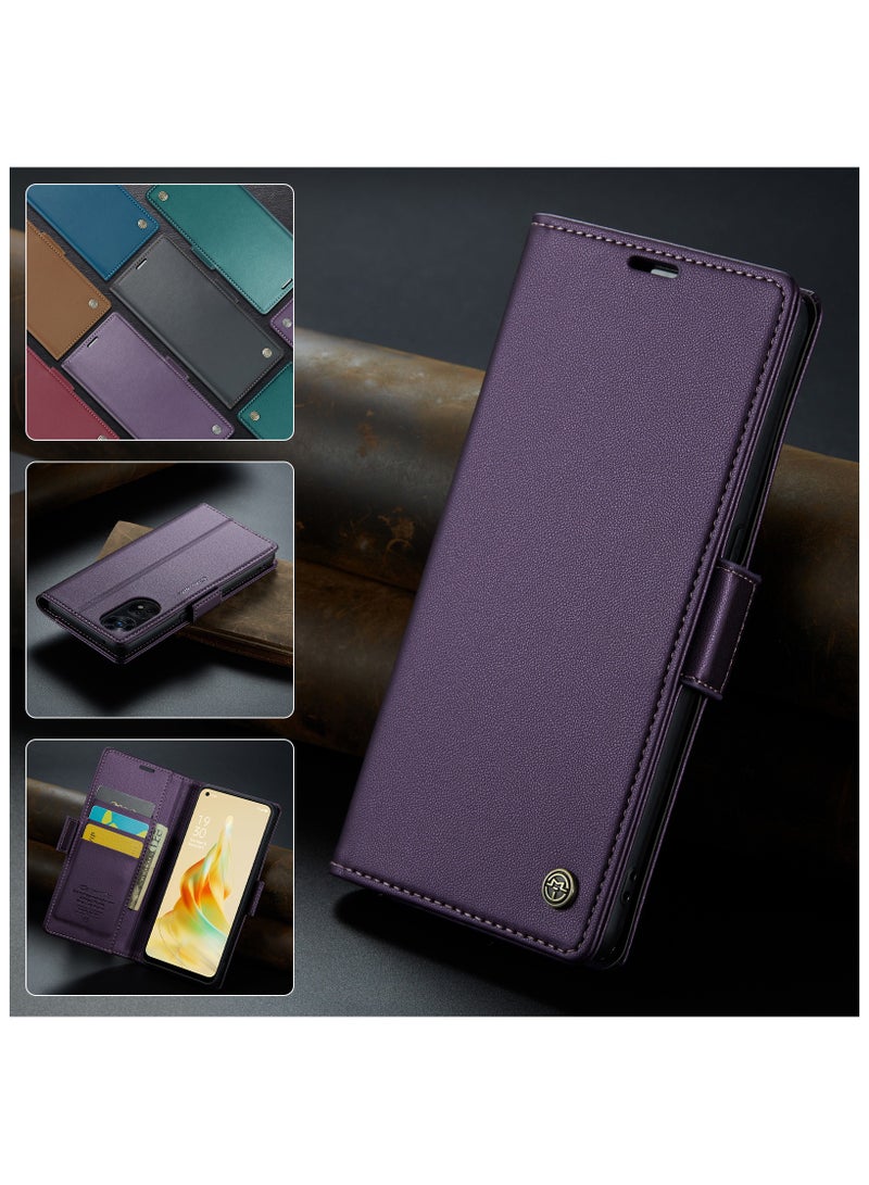 Flip Wallet Case for Oppo Reno 8T 4G, Leather Magnetic Attachment Flip Case purple  - Image 4