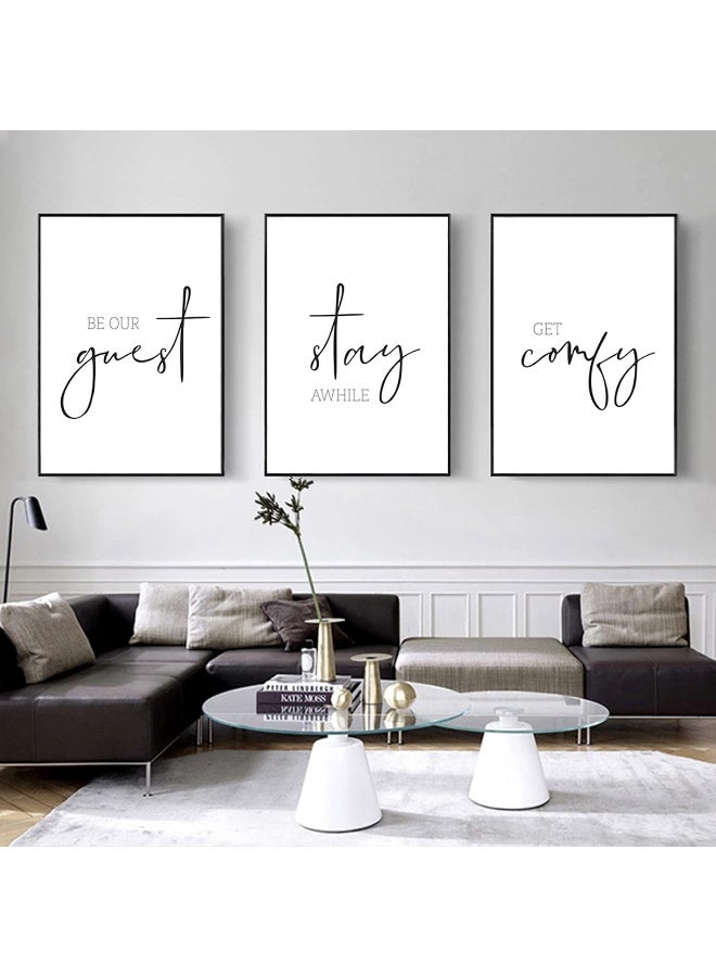 Pennclys Be Our Guest Wall Decor Guest Room Wall Art Decor Stay Awhile Signs for Home Decor Minimalist Wall Art over the Bed Sign Guest Bedroom Wall Decor Canvas Painting 12x16 Inch (set of 3) UNFRAMED - Image 3
