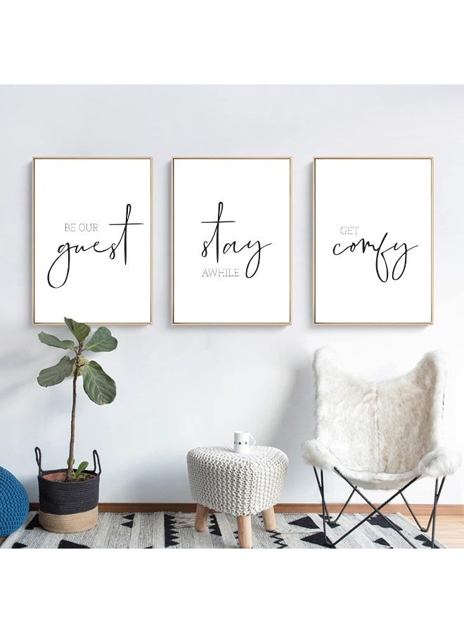 Pennclys Be Our Guest Wall Decor Guest Room Wall Art Decor Stay Awhile Signs for Home Decor Minimalist Wall Art over the Bed Sign Guest Bedroom Wall Decor Canvas Painting 12x16 Inch (set of 3) UNFRAMED - Image 5