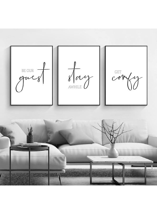 Pennclys Be Our Guest Wall Decor Guest Room Wall Art Decor Stay Awhile Signs for Home Decor Minimalist Wall Art over the Bed Sign Guest Bedroom Wall Decor Canvas Painting 12x16 Inch (set of 3) UNFRAMED - Image 4