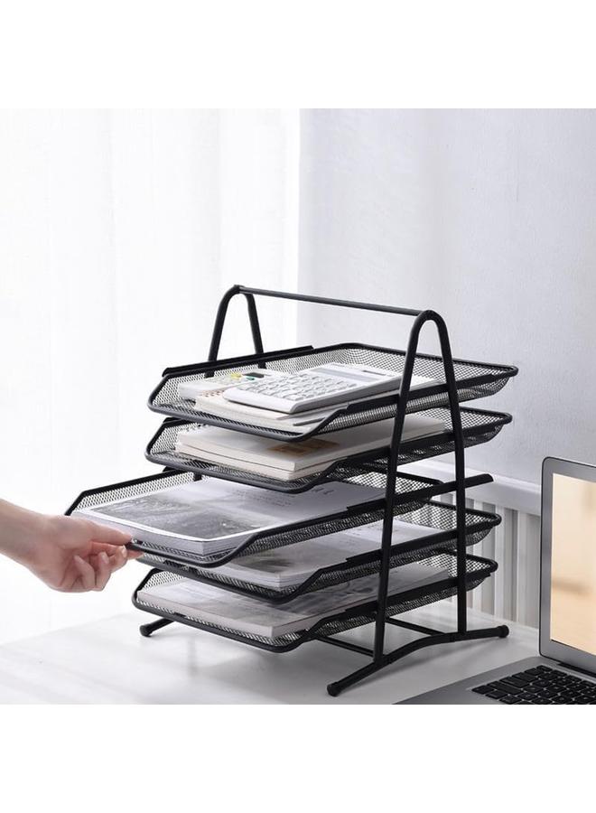 SKY-TOUCH 5 Tier Paper Tray Desktop Organizer File Storage With Sliding Tray Stackable File Rack Metal Mesh Letter Trays For Office Study Room School Desktop Organization Black - Image 4