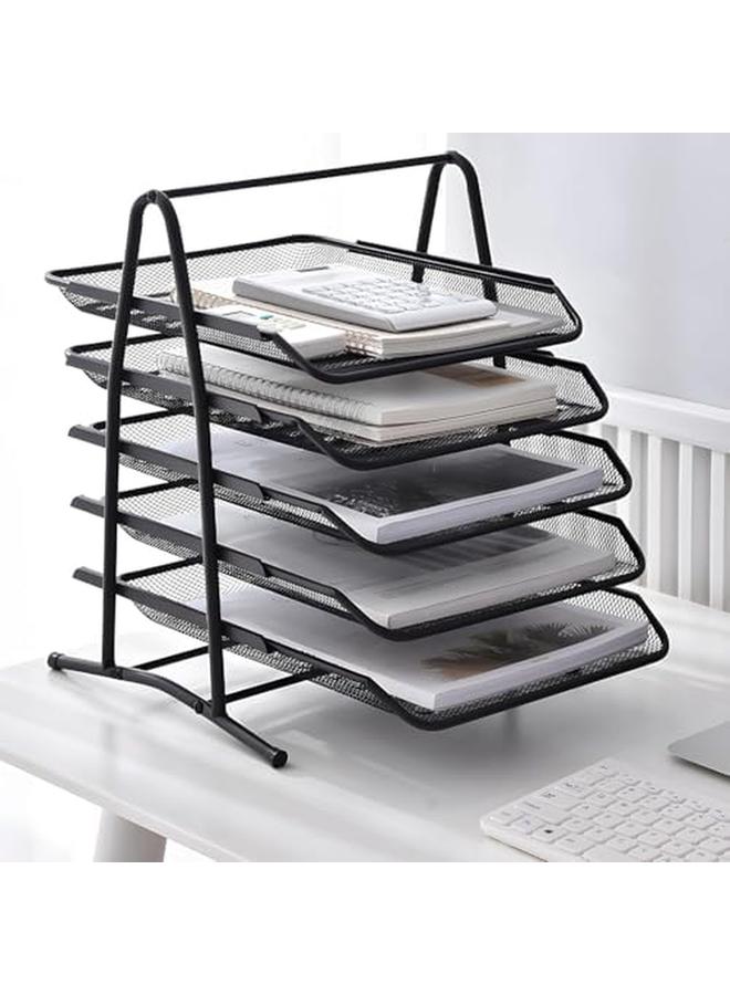 SKY-TOUCH 5 Tier Paper Tray Desktop Organizer File Storage With Sliding Tray Stackable File Rack Metal Mesh Letter Trays For Office Study Room School Desktop Organization Black - Image 3