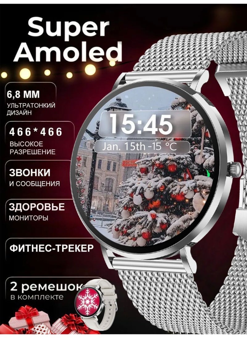 ساعة ذكية للرجال والنساء، شاشة AMOLED HD لمس كامل 1.32 بوصة، هيكل معدني رفيع للغاية - Image 1