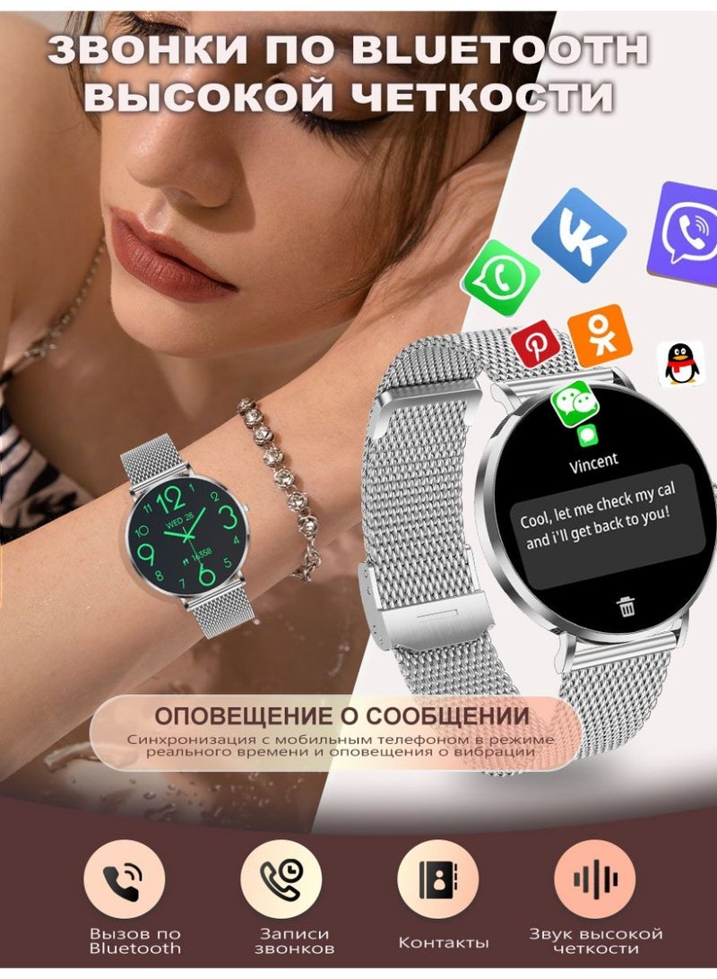 ساعة ذكية للرجال والنساء، شاشة AMOLED HD لمس كامل 1.32 بوصة، هيكل معدني رفيع للغاية - Image 3