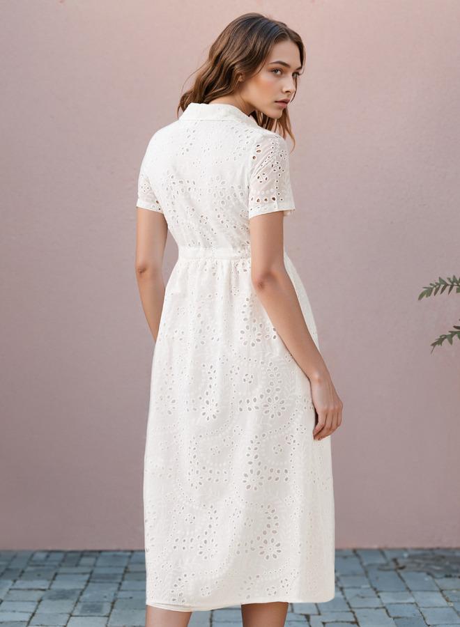 2Xtremz Schiffli Textured Shirt Dress with Collar and Short Sleeves - Image 3