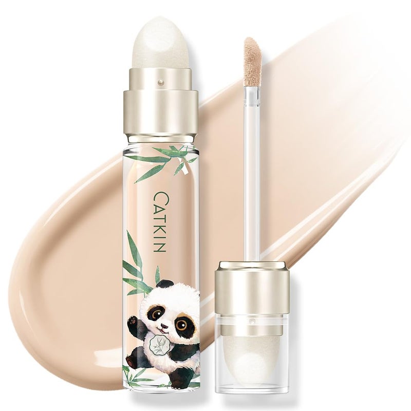 CATKIN Full Coverage Dual-Ended Liquid Concealer Eraser Dark Circles Treatment, Creamy Blendable smooth formula for Blemishes Redness, Long Lasting Waterproof, Sponge Tip Included 5g C02 COTTON - Image 1