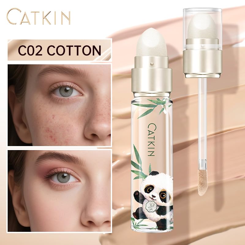 CATKIN Full Coverage Dual-Ended Liquid Concealer Eraser Dark Circles Treatment, Creamy Blendable smooth formula for Blemishes Redness, Long Lasting Waterproof, Sponge Tip Included 5g C02 COTTON - Image 4