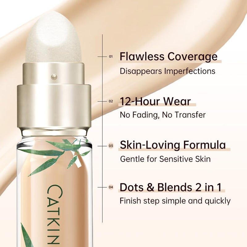 CATKIN Full Coverage Dual-Ended Liquid Concealer Eraser Dark Circles Treatment, Creamy Blendable smooth formula for Blemishes Redness, Long Lasting Waterproof, Sponge Tip Included 5g C02 COTTON - Image 2