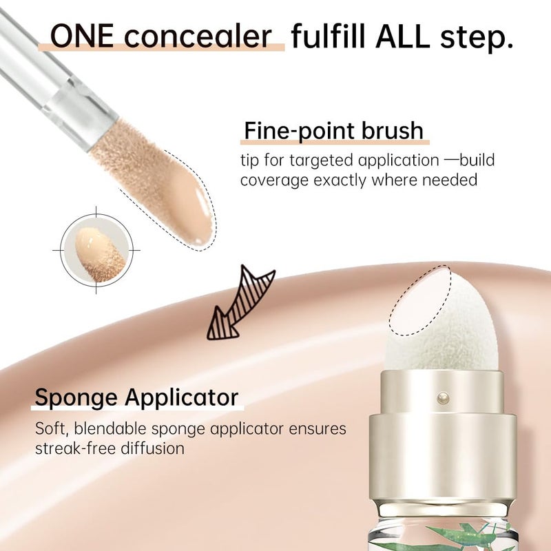 CATKIN Full Coverage Dual-Ended Liquid Concealer Eraser Dark Circles Treatment, Creamy Blendable smooth formula for Blemishes Redness, Long Lasting Waterproof, Sponge Tip Included 5g C02 COTTON - Image 3