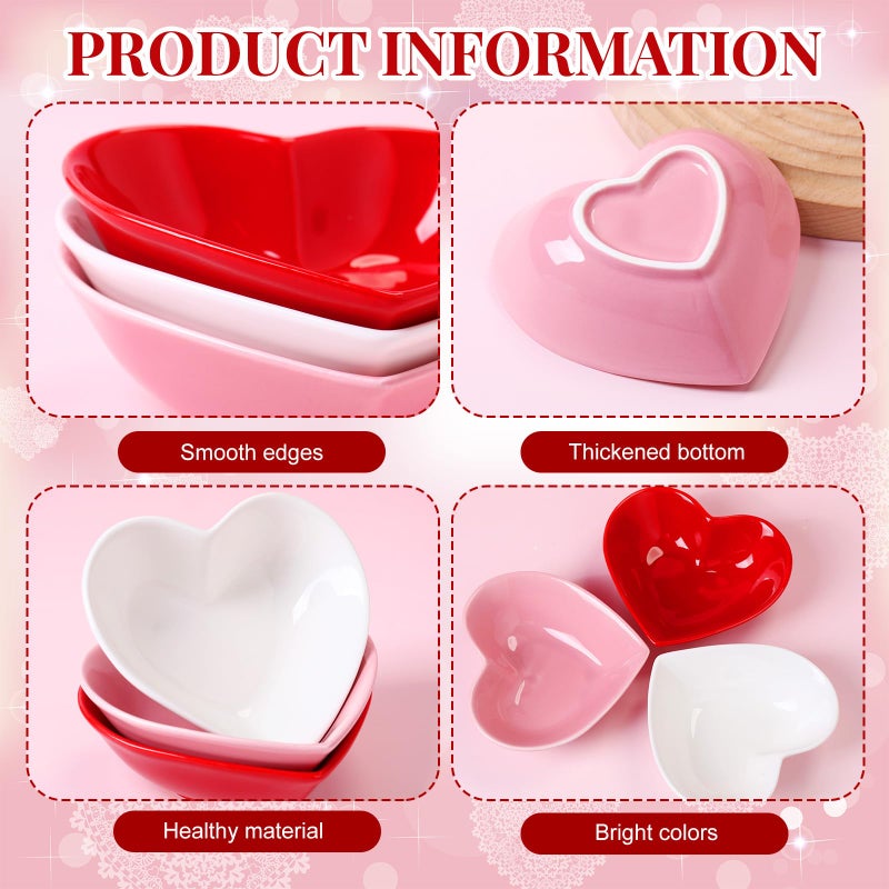 Tioncy 3 Pcs Heart Shaped Ceramic Bowls Valentine's Day Salad Bowls 5 Inch Love Heart Appetizer Plates, Dessert Snack Dishes Gifts for Valentine's Day Party Wedding Birthday Party Red Pink White - Image 3