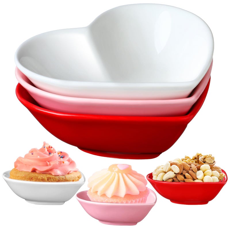 Tioncy 3 Pcs Heart Shaped Ceramic Bowls Valentine's Day Salad Bowls 5 Inch Love Heart Appetizer Plates, Dessert Snack Dishes Gifts for Valentine's Day Party Wedding Birthday Party Red Pink White - Image 1