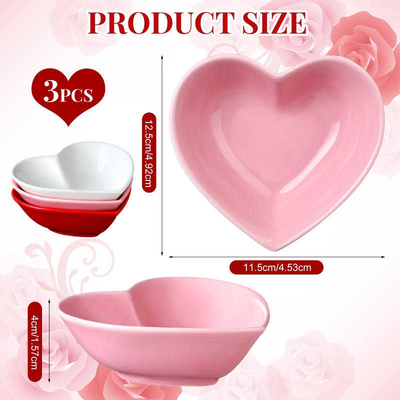 Tioncy 3 Pcs Heart Shaped Ceramic Bowls Valentine's Day Salad Bowls 5 Inch Love Heart Appetizer Plates, Dessert Snack Dishes Gifts for Valentine's Day Party Wedding Birthday Party Red Pink White - Image 2