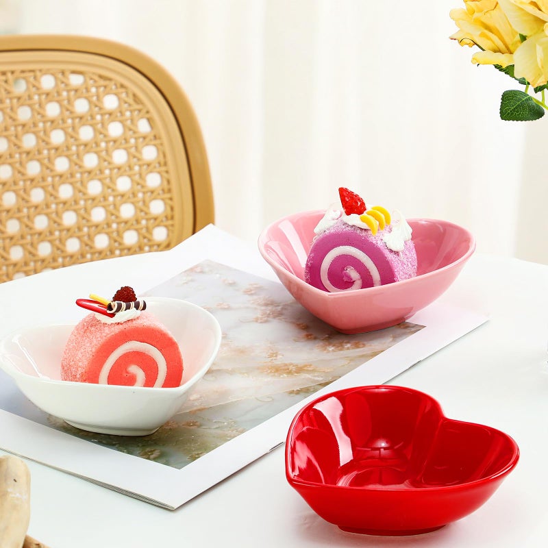 Tioncy 3 Pcs Heart Shaped Ceramic Bowls Valentine's Day Salad Bowls 5 Inch Love Heart Appetizer Plates, Dessert Snack Dishes Gifts for Valentine's Day Party Wedding Birthday Party Red Pink White - Image 4